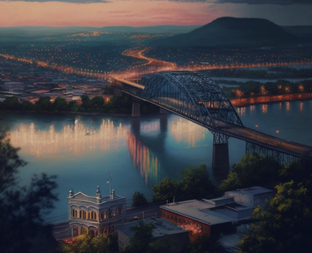 A stunning view of the Tennessee River and Chattanooga skyline.